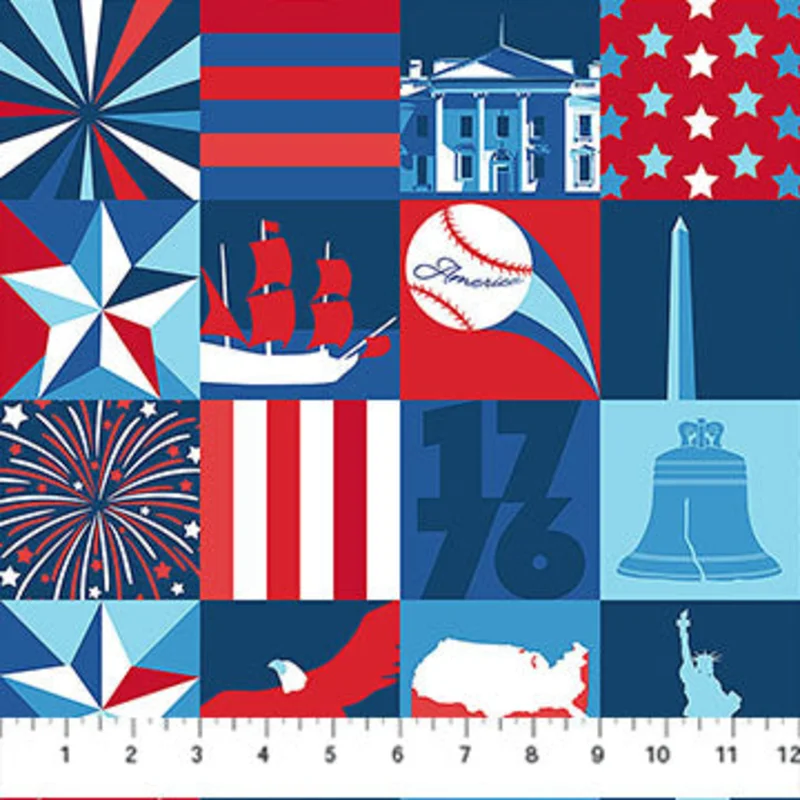 AMERICA 250: Icon Blocks-Navy Multi (1/4 Yard)