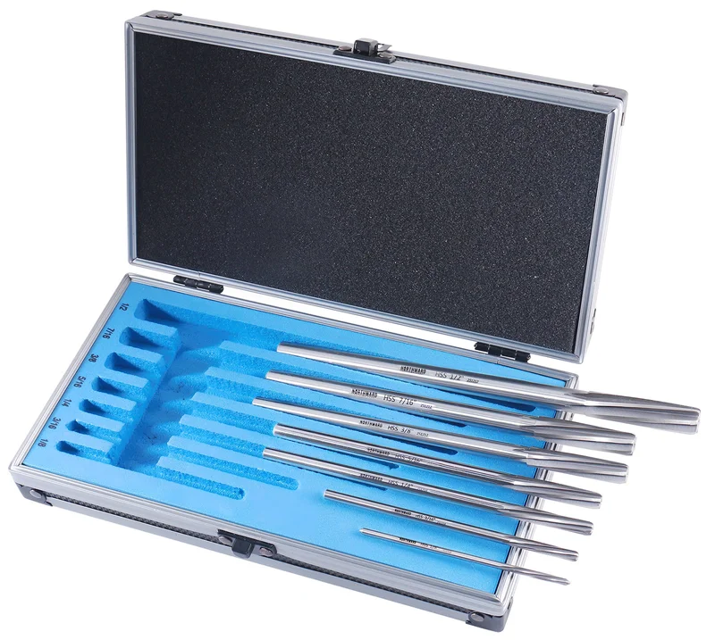 ANSI HSS M2 Premium Chucking Reamer Sets, Spiral Flute, Straight Shank, Right Hand Cut, in Aluminum Case