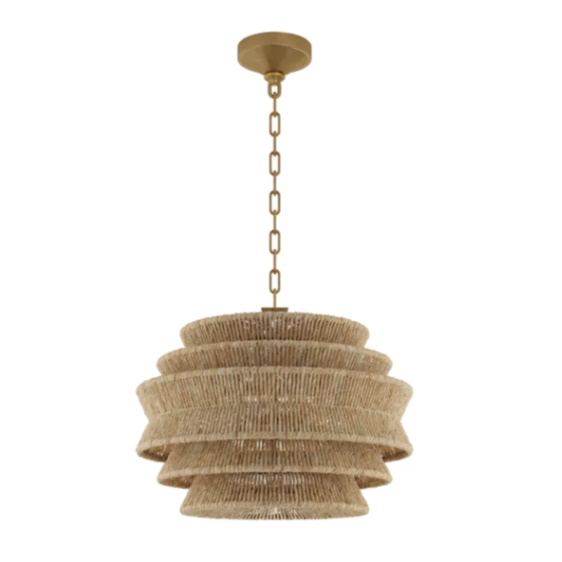 Antigua Drum 22" Chandelier - Antique Burnished Brass & Natural Abaca, Small