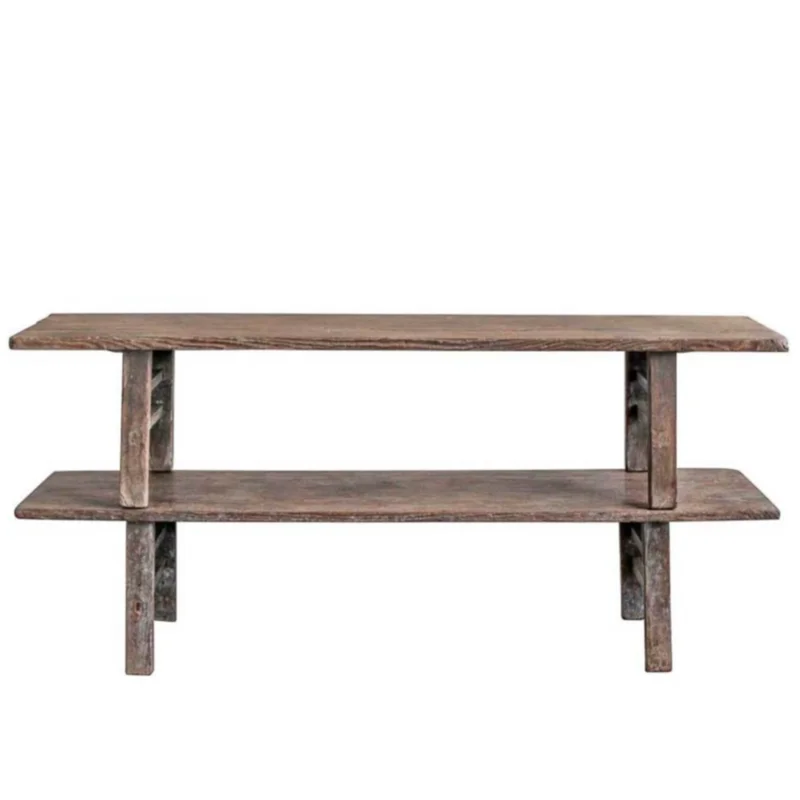 Antique Elm Wide Plank Bench