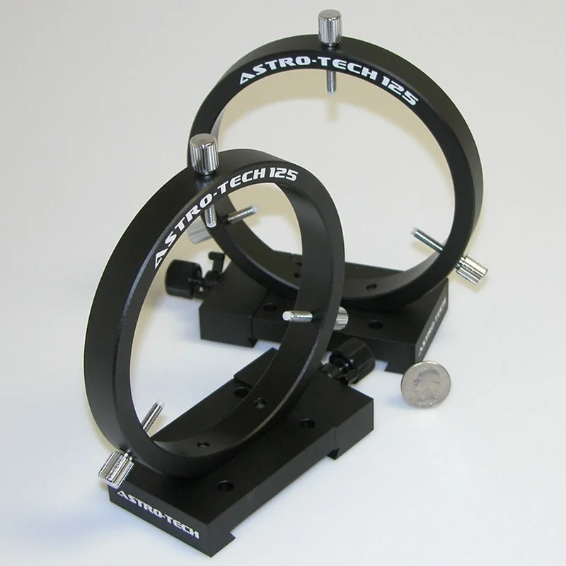 Astro-Tech 125mm Finder/Photoguide Ring Set For Use On Losmandy-Style "D-Plate" Dovetail, Green Rings Black Base