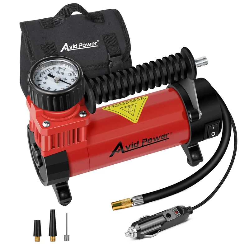 AVID POWER 12V DC Tire Inflator Portable Air Compressor, Compact Air Pump w/Copper Motor, Easy Operation 12V Tire Pump w/ 3 Adapters