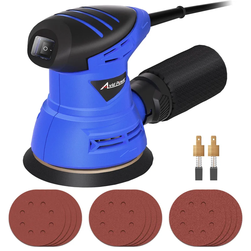 AVID POWER 5 Inch Orbital Sander, 12000 RPM Electric Sander Tool, Random Orbit Sander for Woodworking, 12 Pcs Sandpapers and Dust Collection Bag