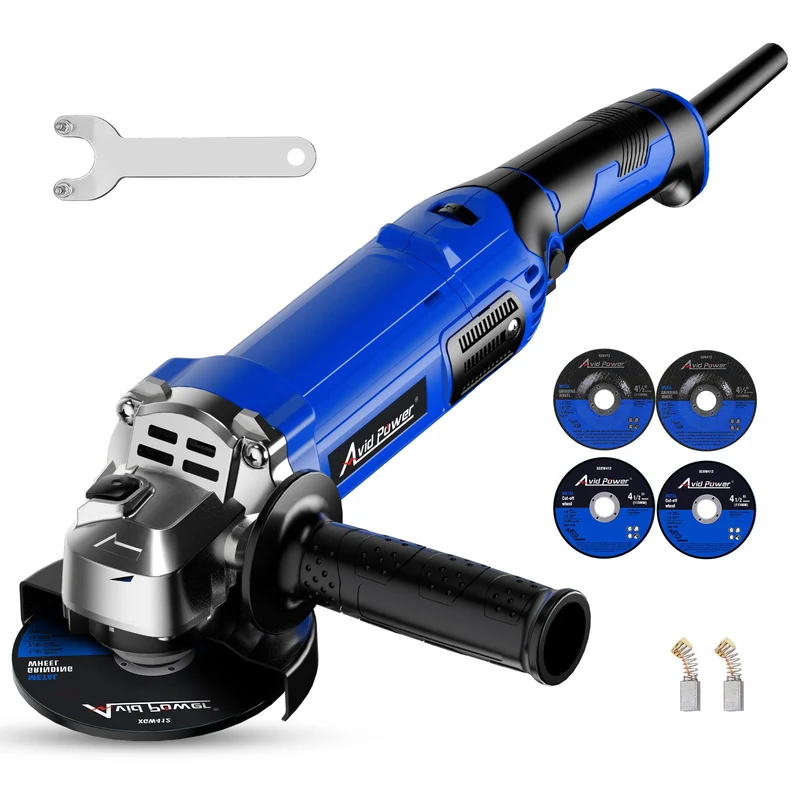AVID POWER Angle Grinder 4-1/2 Inch 8.0 Amp 1000W Electric Grinder Tool 7-Variable-Speed Metal Grinder, 11,500 RPM, Paddle Switch with Lock-on Button, Cutting & Grinding Wheels and Side Handle - Blue Blue
