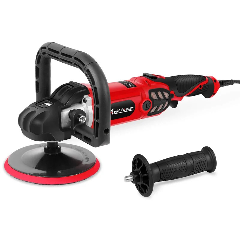 Avid Power Buffer Polisher, 12 Amp 7-Inch Variable Speed Car Buffer Polisher with Two Detachable Handles and One Wool Pad, Ideal for Car Sanding, Polishing, Waxing, Sealing Glaze
