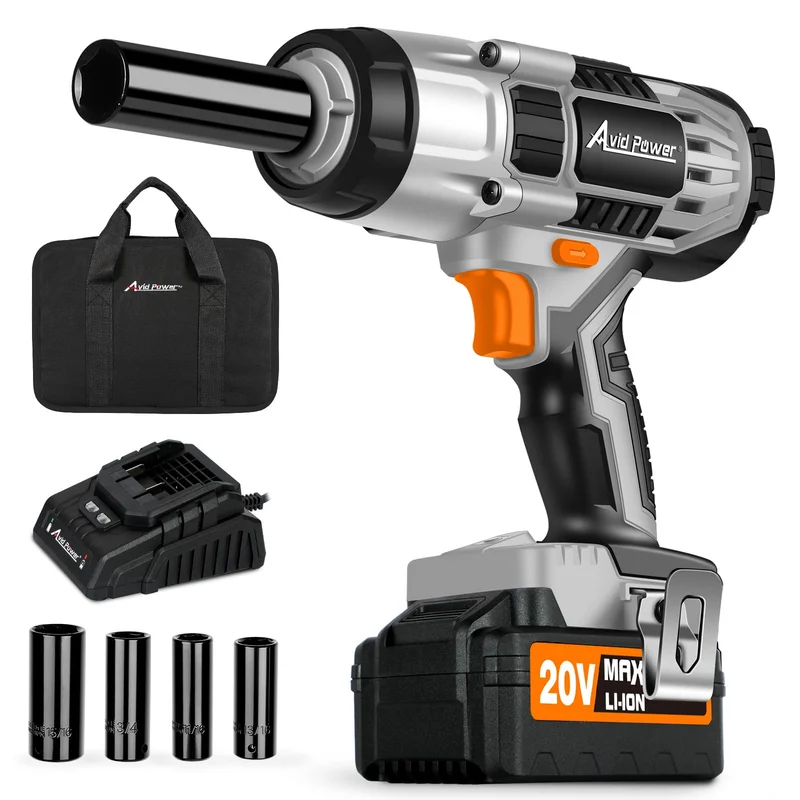 AVID POWER Impact Wrench 1/2 Drive w/Max Torque 330 ft-lbs (450N.m), 20V Cordless Impact Wrench w/ 3.0A Li-ion Battery, 4Pcs Drive Impact Sockets, Fast Charger, Tool Bag (Grey)