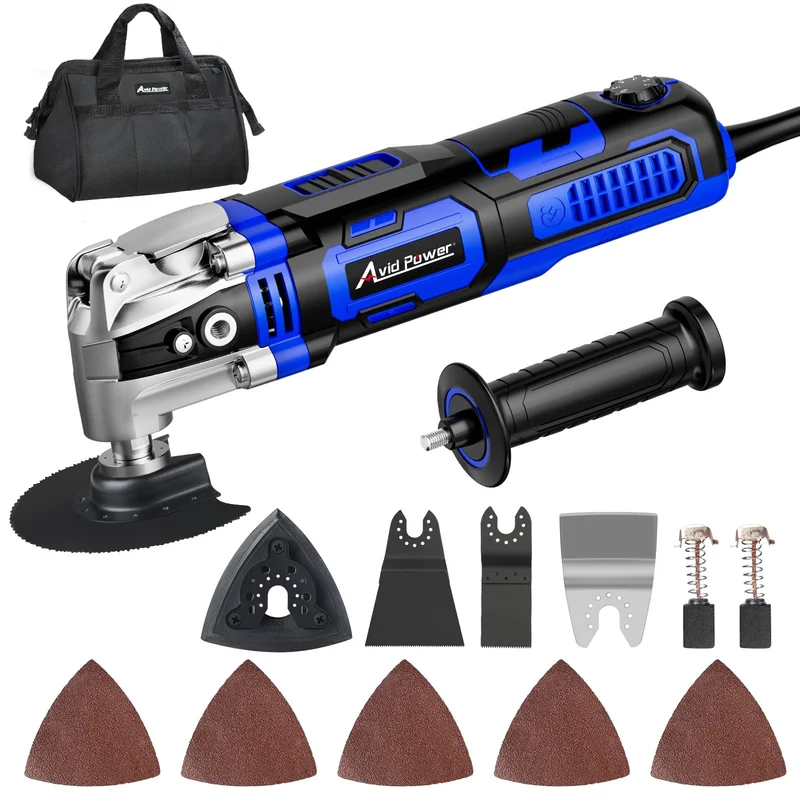 AVID POWER Oscillating Tool, 3.5-Amp Oscillating Multi Tool with 4.5 Oscillation Angle, 6 Variable Speeds and 13pcs Saw Accessories, Auxiliary Handle and Carrying Bag - Blue Blue