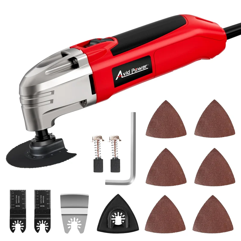 AVID POWER Oscillating Tool with 2.0A Motor, 22000 OPM Electric Oscillating Multi Tool with 3Oscillation Angle, Cutting, Sanding, Grinding, Scraping, 11 Accessories & Quick-Change Interface Red
