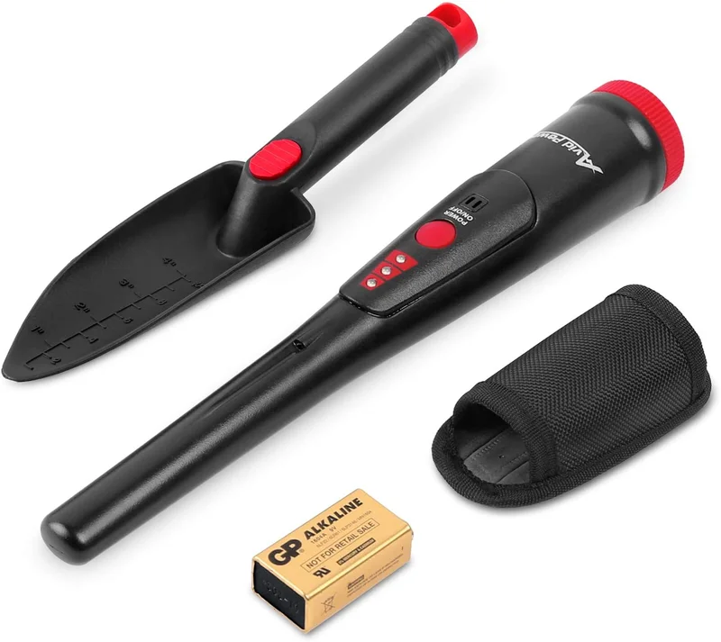 Avid Power Pinpointer Metal Detectors 360 Scanning LED Range Indicators & Buzzer Vibration Pinpointing Finder Probe with Belt Holster Shovel and 9V Battery for Adults and Kids