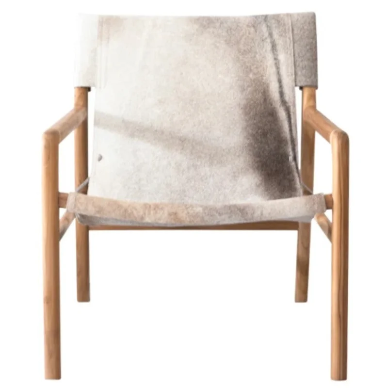 Avril Accent Chair, Cowhide and Natural Teak Wood