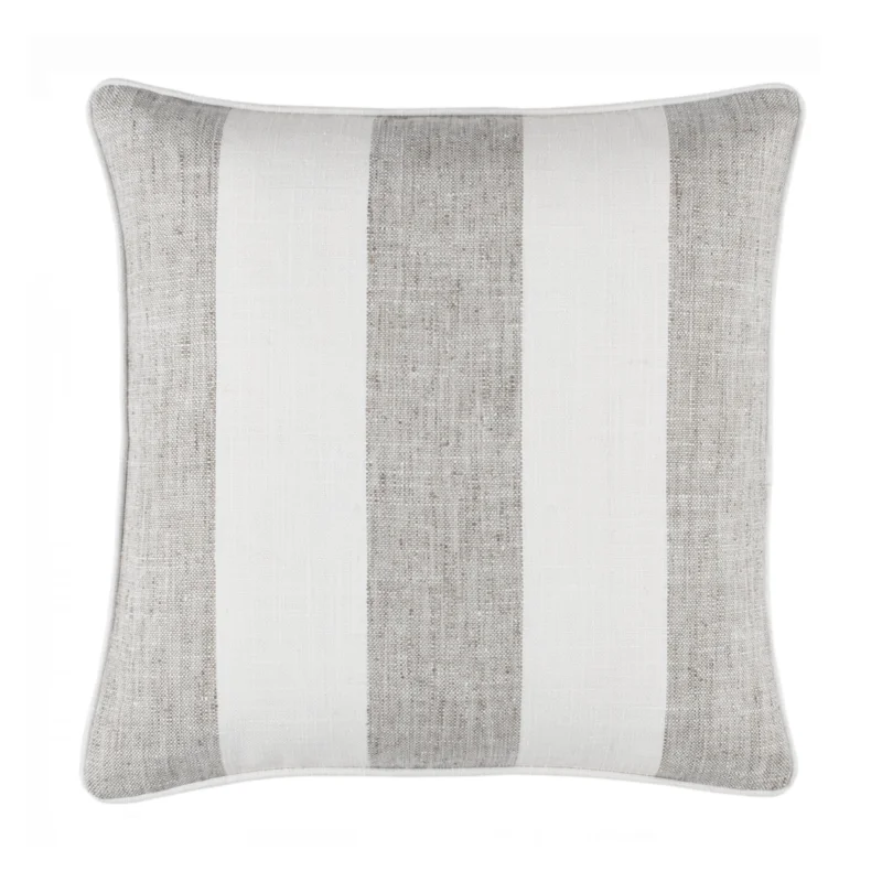 Awning Stripe Indoor/Outdoor Pillow- Gray, 20" x 20"