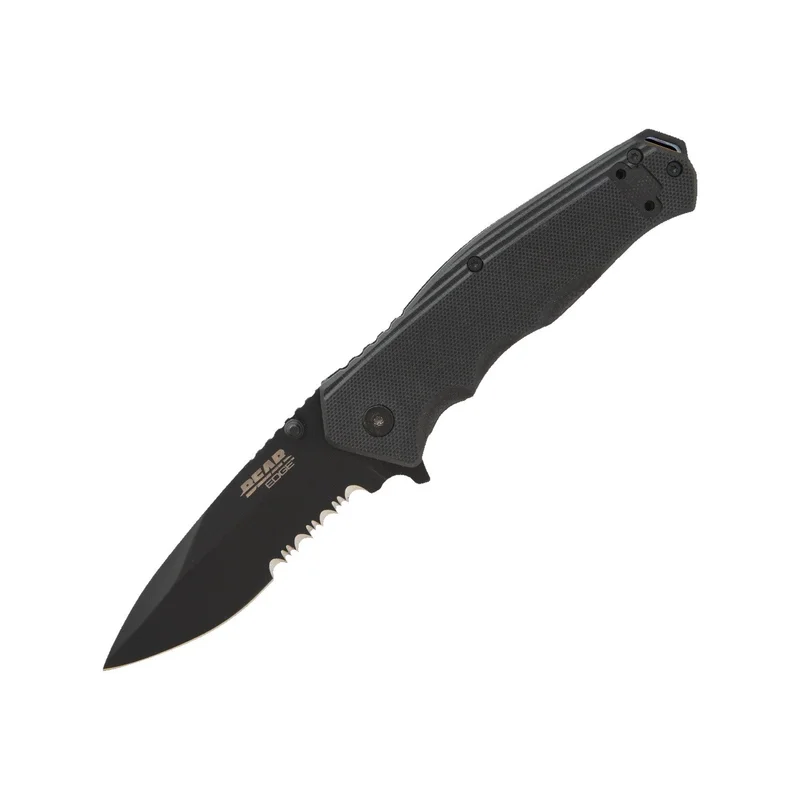 Bear & Son Black G10 Sideliner w/ Trigger and Ball Bearing Serrated