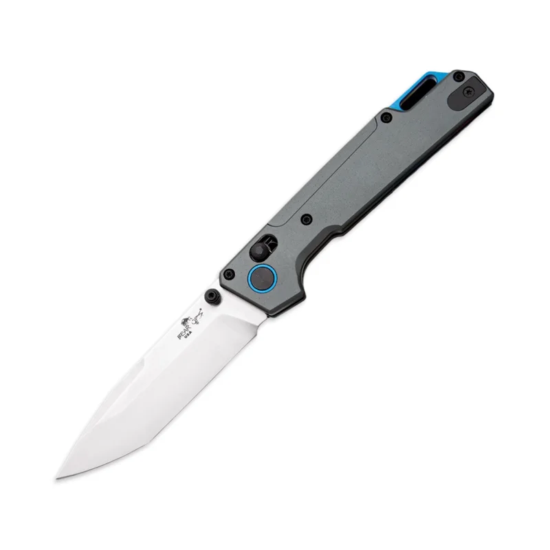 Bear & Son Nekama Gray & Blue Aluminum Handle Modified Tanto Blade