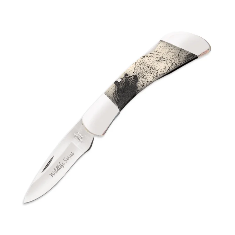 Bear & Son Wildlife Series 3 1/2 White Smooth Bone Midsize Lockback Bear