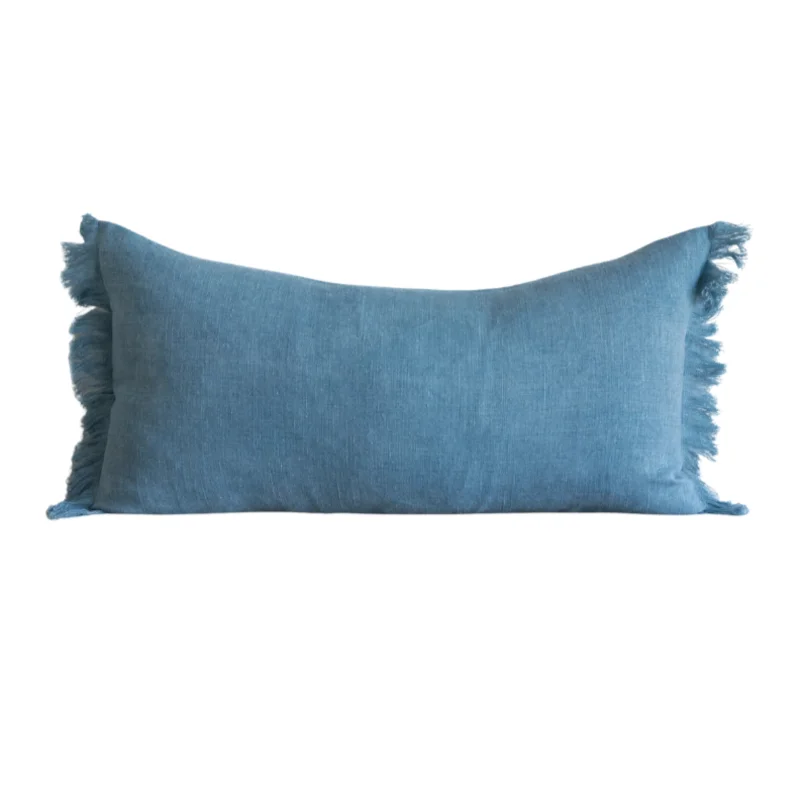 Belgian Linen Fringe Lumbar, Luna Blue, 16" x 32"