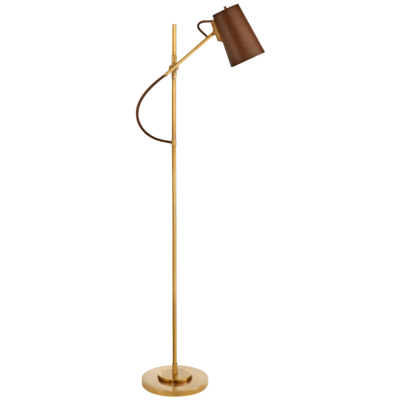 Benton Adjustable Floor Lamp, Brass and Saddle Leather