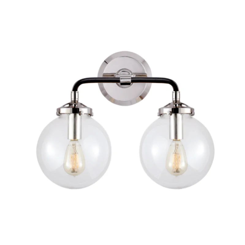 Bistro Double Light Curved Sconce, Polished Nickel & Black