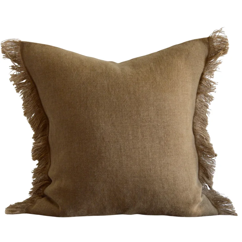 Bleached Oak Belgian Linen Fringe Pillow, 22" x 22"