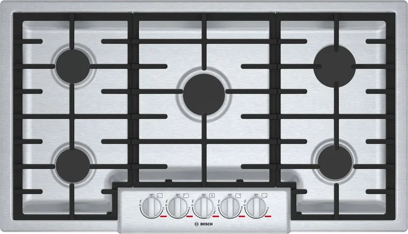 Bosch - 36 inch wide Gas Cooktop in Stainless Steel - NGMP656UC Stainless