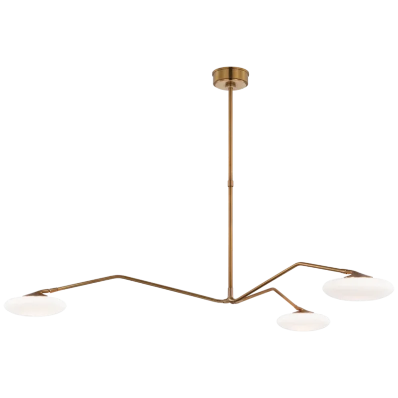 Brindille Extra Large Three Light Chandelier, Brass with White Glass