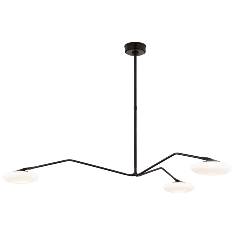 Brindille Extra Large Three Light Chandelier, Gun Metal and White Glass
