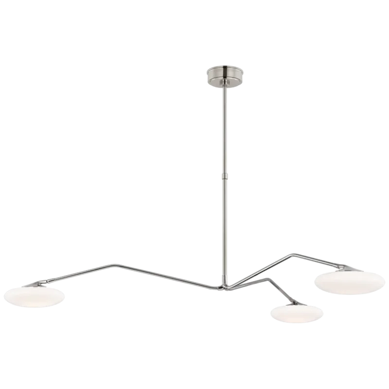 Brindille Extra Large Three Light Chandelier, Polished Nickel with White Glass