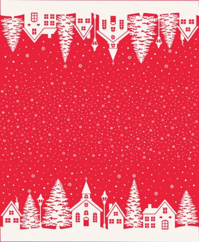 BUON NATALE: Christmas Village Double Boarder-Pomegranate 1-Yard Cuts