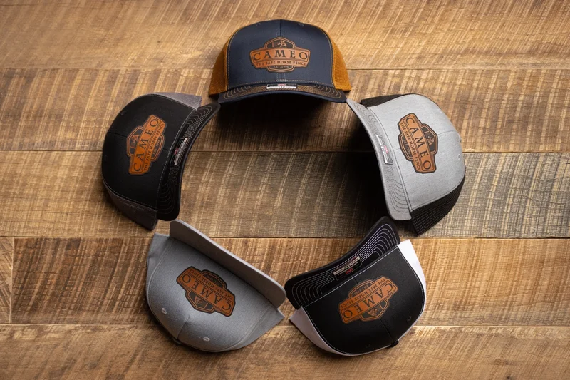 Cameo Leather Patch Mesh Truck Hat Copper Mesh with Blue Bill