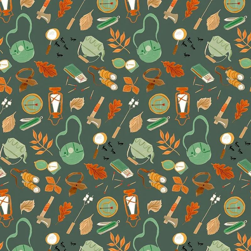 CAMPING CREW: Camping Supplies-Emerald (1/4 Yard)