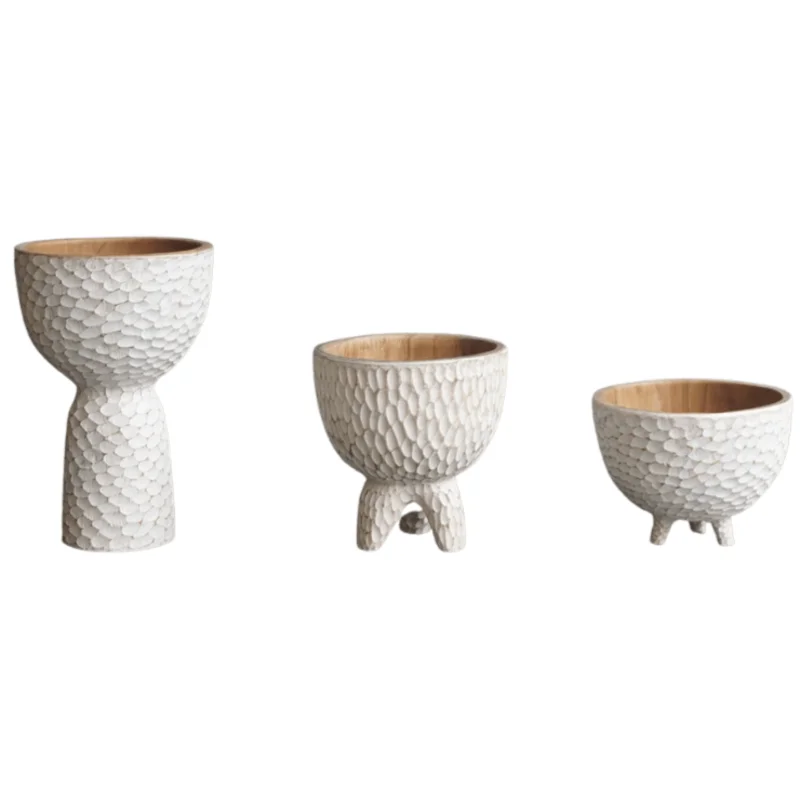 Carved Bubble Teak Bowl, 3 Sizes