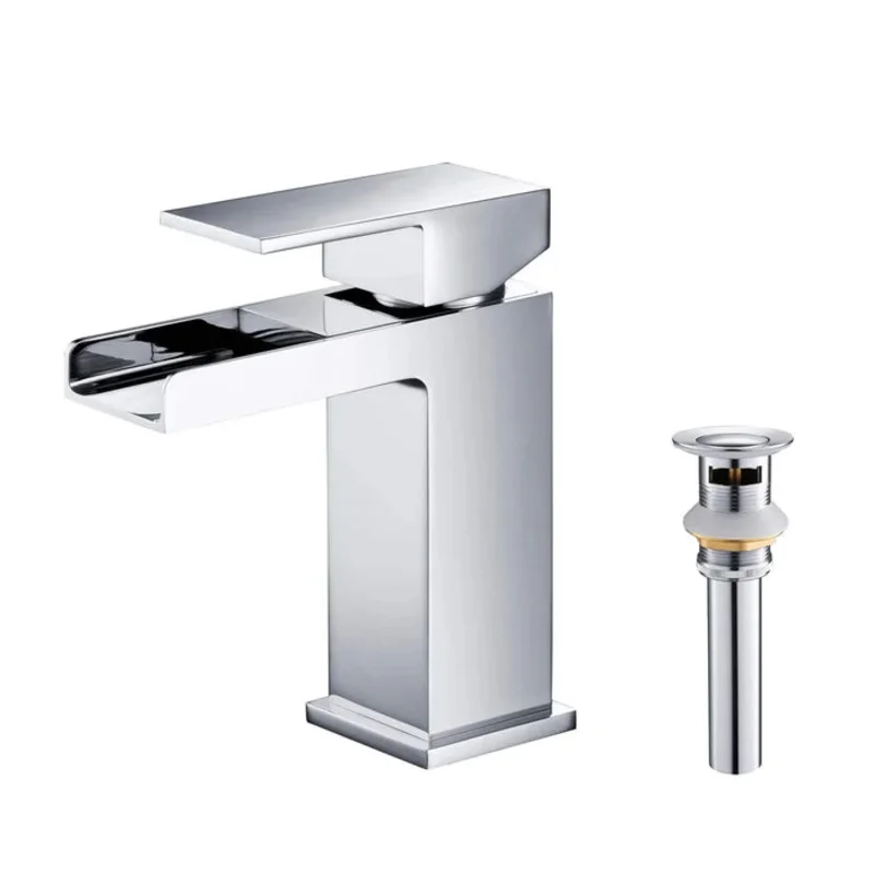 Casa Fixtures - Bathroom Faucet - Quadra Waterfall Single Handle Bathroom Vanity Sink Faucet with Pop Up Drain (CBF-1004)