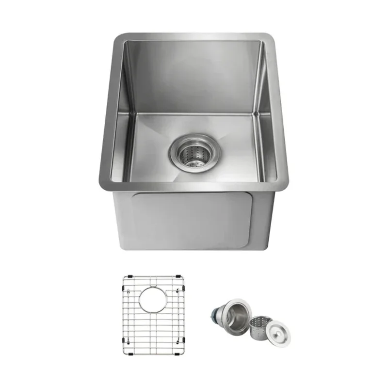 Casa Fixtures - Kitchen Sinks - 14" Handcrafted Undermount Single Bowl 16 gauge Stainless Steel Kitchen Sink (C1-14S)