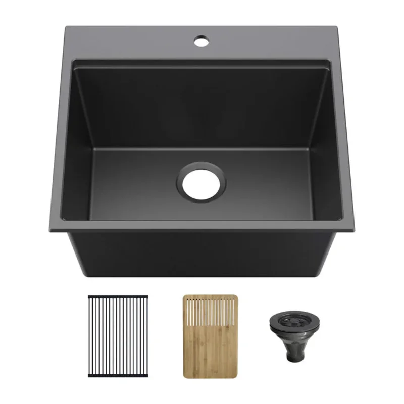 Casa Fixtures - Kitchen Sinks - 25" Top-Mount Workstation Single Bowl Quartz Kitchen Sink (C4-25TST)