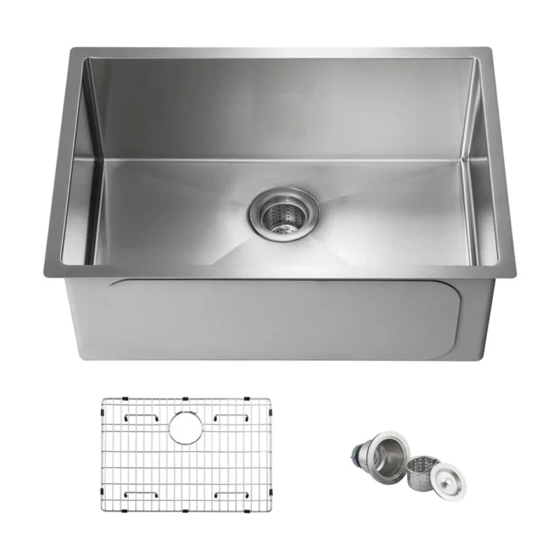Casa Fixtures - Kitchen Sinks - 26" Handcrafted Undermount Single Bowl 16 gauge Stainless Steel Kitchen Sink (C1-26S)