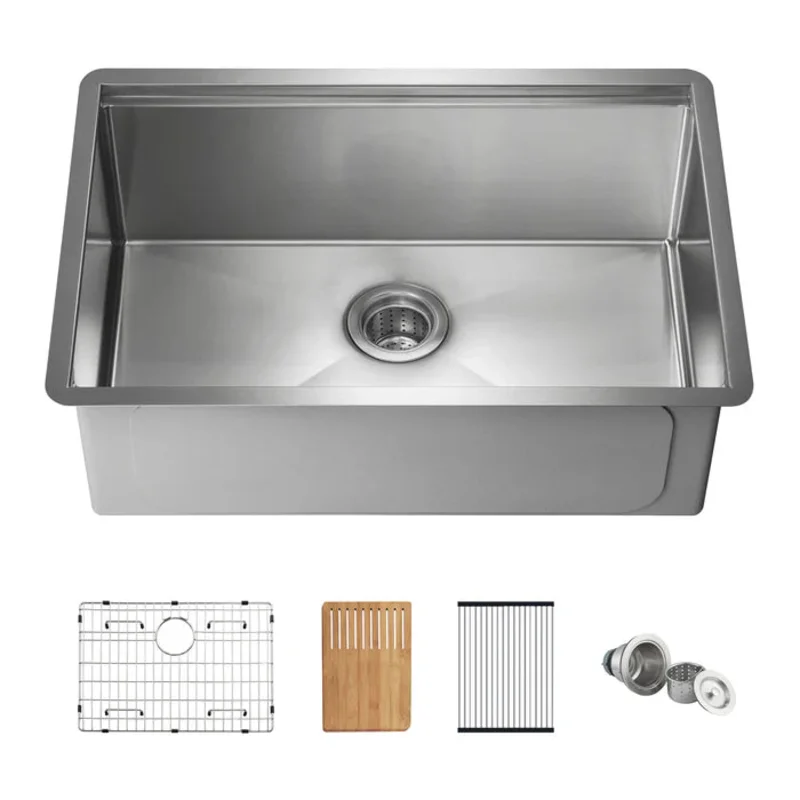 Casa Fixtures - Kitchen Sinks - 27" Handcrafted 316 Marine Grade Stainless Steel Single Bowl Workstation Undermount Kitchen Sink (C3-27ST)