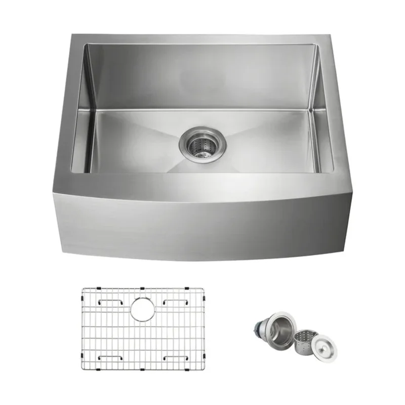 Casa Fixtures - Kitchen Sinks - 27" Handcrafted Farmhouse Apron Single Bowl Stainless Steel Kitchen Sink (C1-27SF)