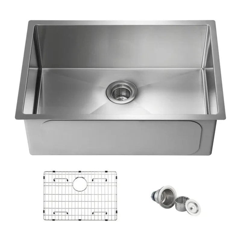 Casa Fixtures - Kitchen Sinks - 28" Handcrafted Undermount Single Bowl 16 gauge Stainless Steel Kitchen Sink (C1-28S)