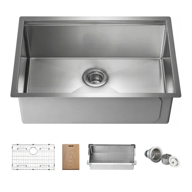 Casa Fixtures - Kitchen Sinks - 28" Undermount Single Bowl Stainless Steel Workstation Sink (C1-28ST)