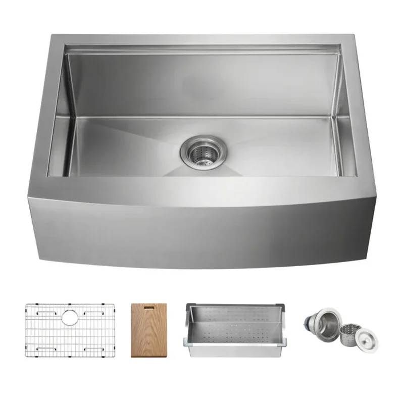 Casa Fixtures - Kitchen Sinks - 30" Farmhouse Apron Single Bowl Stainless Steel Workstation Kitchen Sink (C1-30SFT)