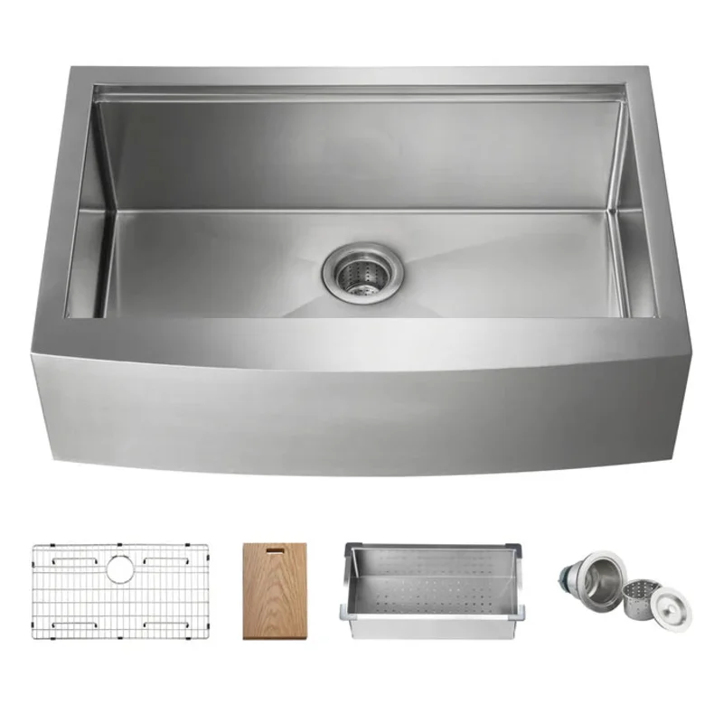 Casa Fixtures - Kitchen Sinks - 33" Farmhouse Apron Single Bowl Stainless Steel Workstation Kitchen Sink (C1-33SFT)