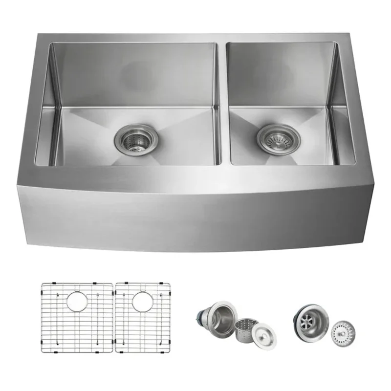 Casa Fixtures - Kitchen Sinks - 33" Handcrafted Farmhouse Apron Double Bowl Stainless Steel Kitchen Sink (C1-33DF)