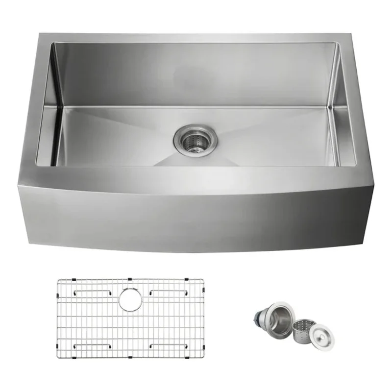 Casa Fixtures - Kitchen Sinks - 33" Handcrafted Farmhouse Apron Single Bowl Stainless Steel Kitchen Sink (C1-33SF)