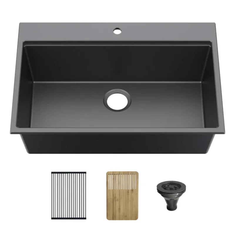 Casa Fixtures - Kitchen Sinks - 33" Top-Mount Workstation Single Bowl Quartz Kitchen Sink (C4-33TST)