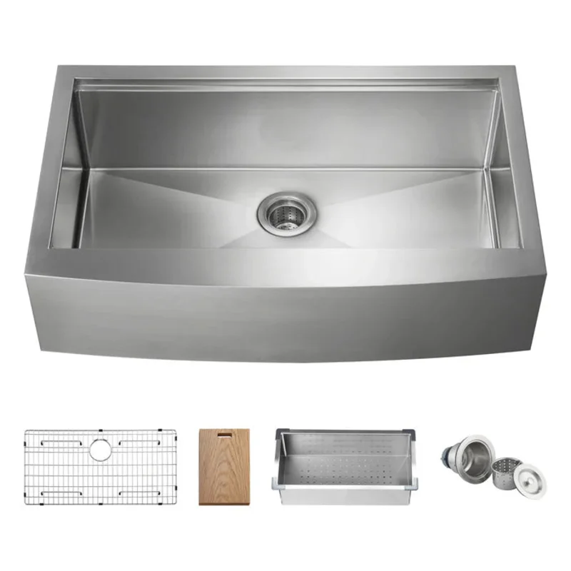 Casa Fixtures - Kitchen Sinks - 36" Farmhouse Apron Single Bowl Stainless Steel Workstation Kitchen Sink (C1-36SFT)