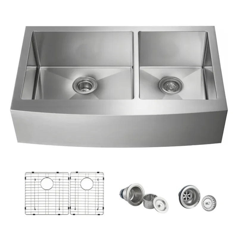Casa Fixtures - Kitchen Sinks - 36" Handcrafted Farmhouse Apron Double Bowl Stainless Steel Kitchen Sink (C1-36DF)