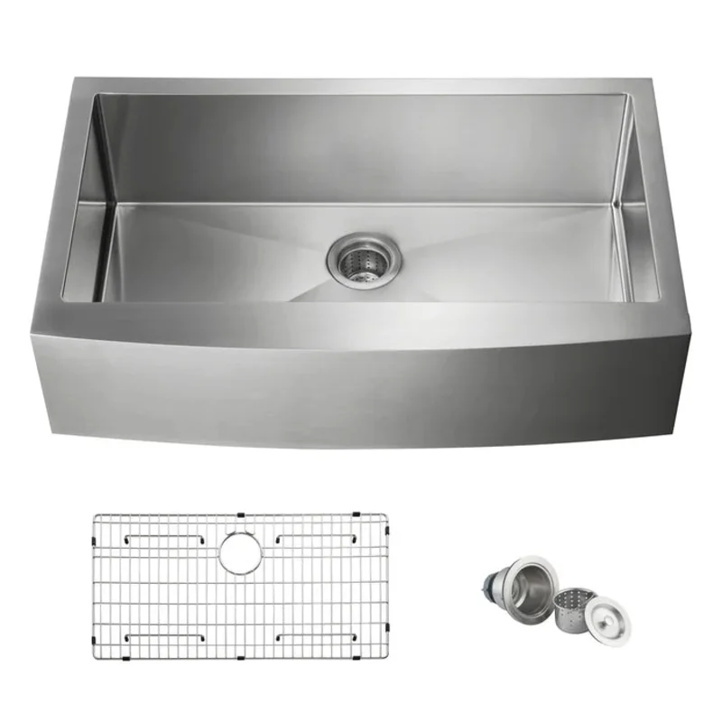 Casa Fixtures - Kitchen Sinks - 36" Handcrafted Farmhouse Apron Single Bowl Stainless Steel Kitchen Sink (C1-36SF)
