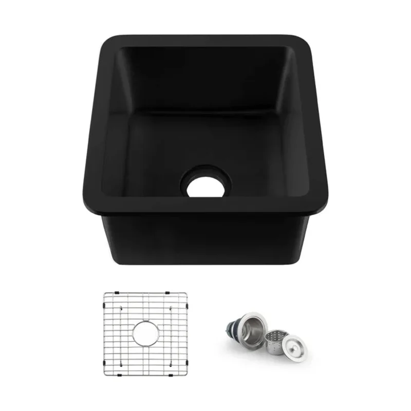 Casa Fixtures - Kitchen Sinks - Nova 18" Matte Black Fireclay Single Bowl Kitchen Drop-In/Undermount Sink (C2-18SQMB)