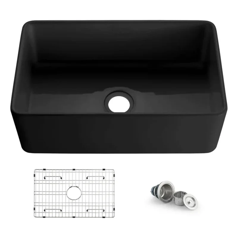 Casa Fixtures - Kitchen Sinks - Nova 30" Matte Black Fireclay Single Bowl Kitchen Farmhouse Sink (C2-30SFMB)