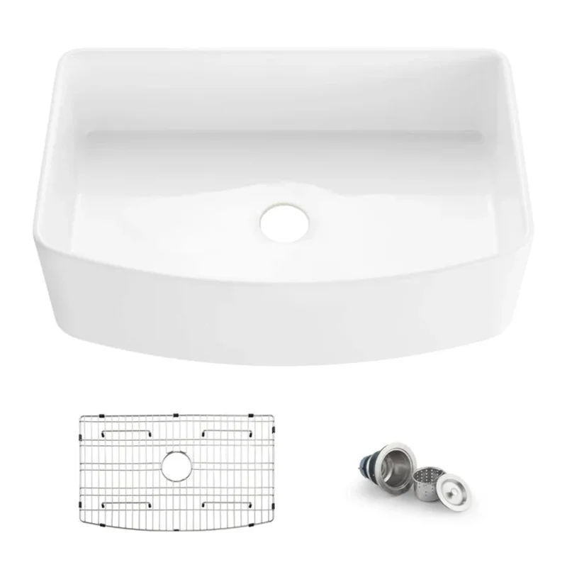 Casa Fixtures - Kitchen Sinks - Nova 33" Curved Apron Front Fireclay Farmhouse Kitchen Sink (C2-33SFC)