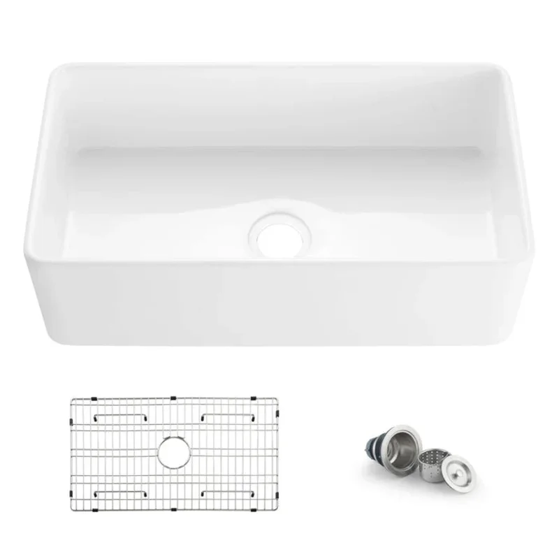 Casa Fixtures - Kitchen Sinks - Nova 33" Fireclay Single Bowl Kitchen Farmhouse Sink (C2-33SF)
